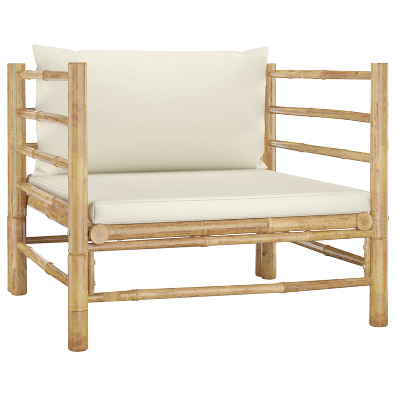 vidaXL 8 Piece Garden Lounge Set with Cream White Cushions Bamboo