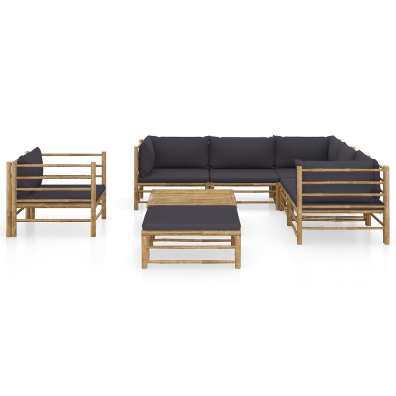 vidaXL 8 Piece Garden Lounge Set with Dark Grey Cushions Bamboo