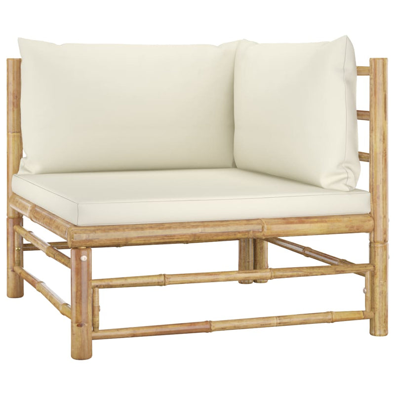 vidaXL 8 Piece Garden Lounge Set with Cream White Cushions Bamboo