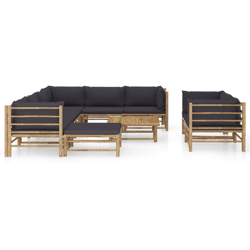 vidaXL 10 Piece Garden Lounge Set with Dark Grey Cushions Bamboo