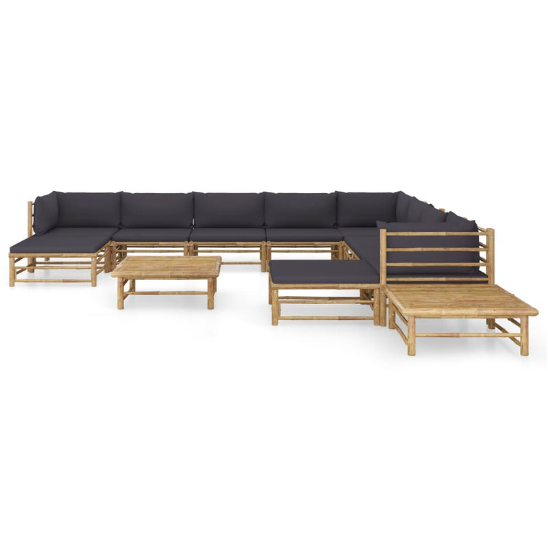 vidaXL 12 Piece Garden Lounge Set with Dark Grey Cushions Bamboo