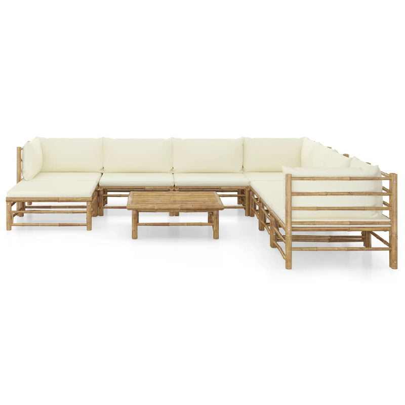 vidaXL 9 Piece Garden Lounge Set with Cream White Cushions Bamboo