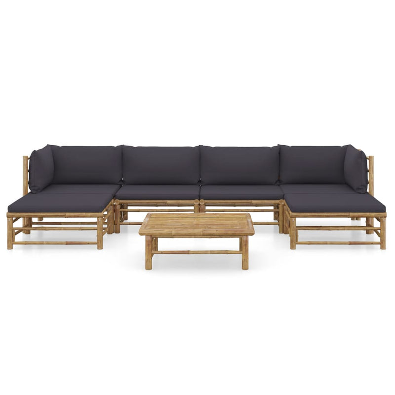 vidaXL 7 Piece Garden Lounge Set with Dark Grey Cushions Bamboo