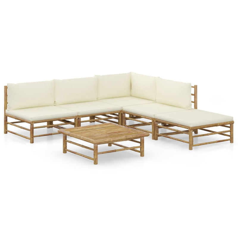 vidaXL 6 Piece Garden Lounge Set with Cream White Cushions Bamboo