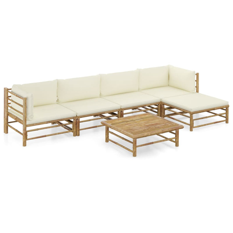 vidaXL 6 Piece Garden Lounge Set with Cream White Cushions Bamboo