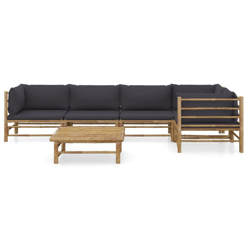 vidaXL 6 Piece Garden Lounge Set with Dark Grey Cushions Bamboo