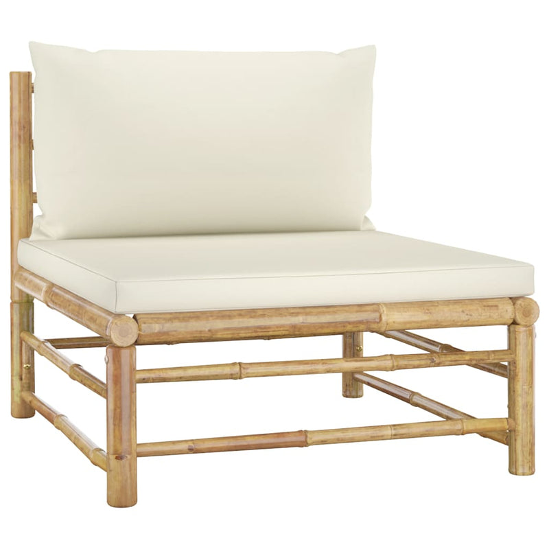 vidaXL 3 Piece Garden Lounge Set with Cream White Cushions Bamboo