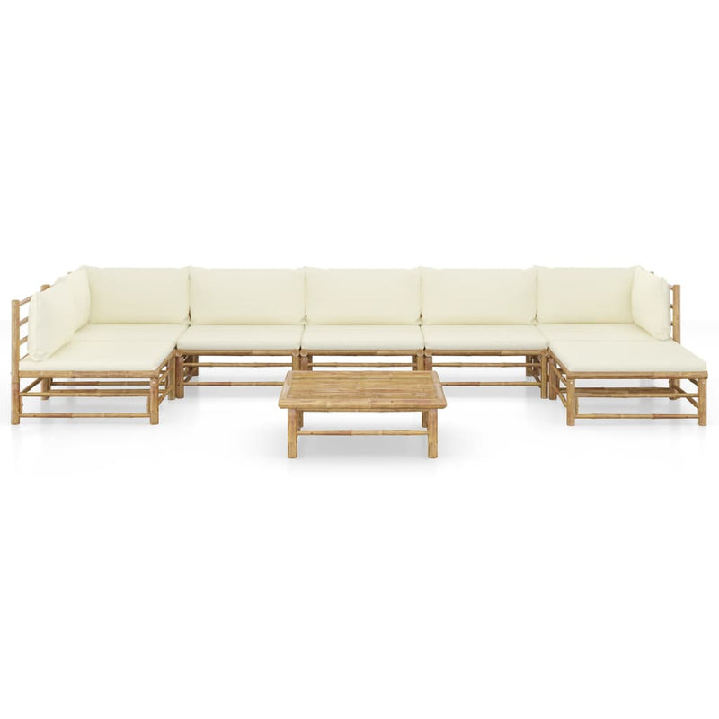 vidaXL 8 Piece Garden Lounge Set with Cream White Cushions Bamboo