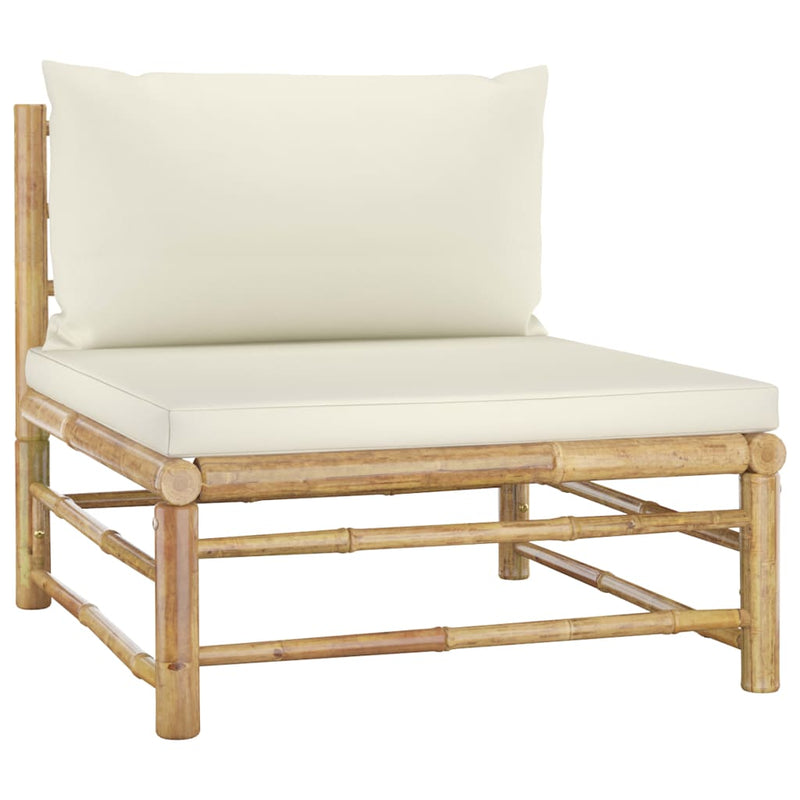 vidaXL 8 Piece Garden Lounge Set with Cream White Cushions Bamboo