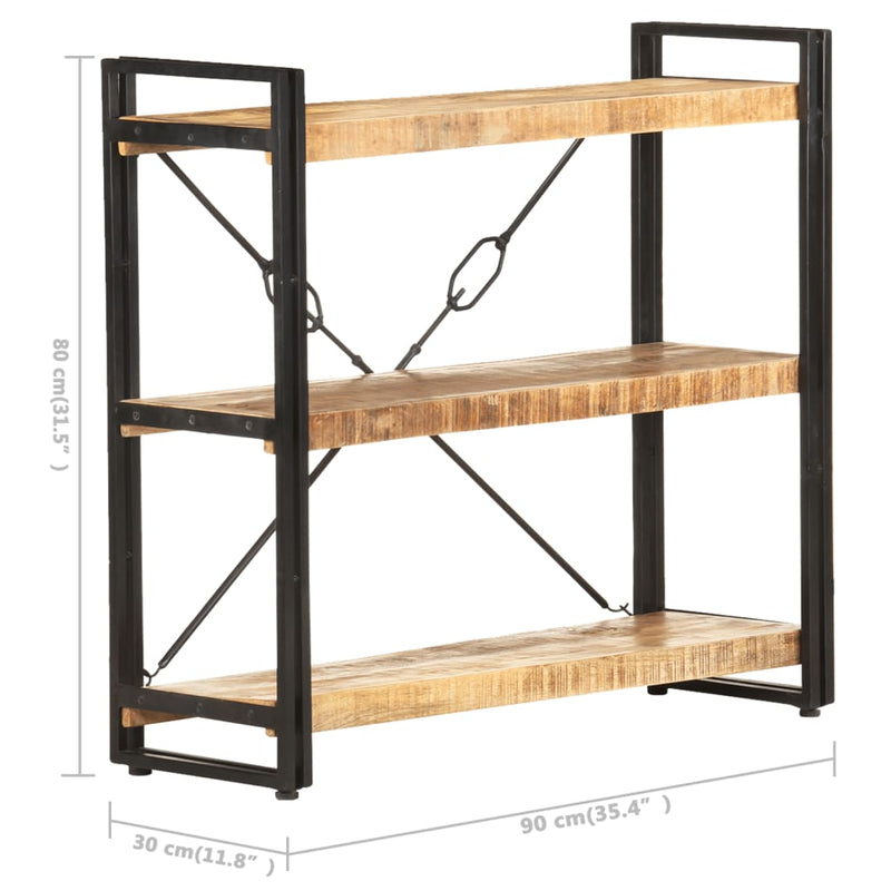 vidaXL 3-Tier Bookcase 90x30x80 cm Solid Mango Wood