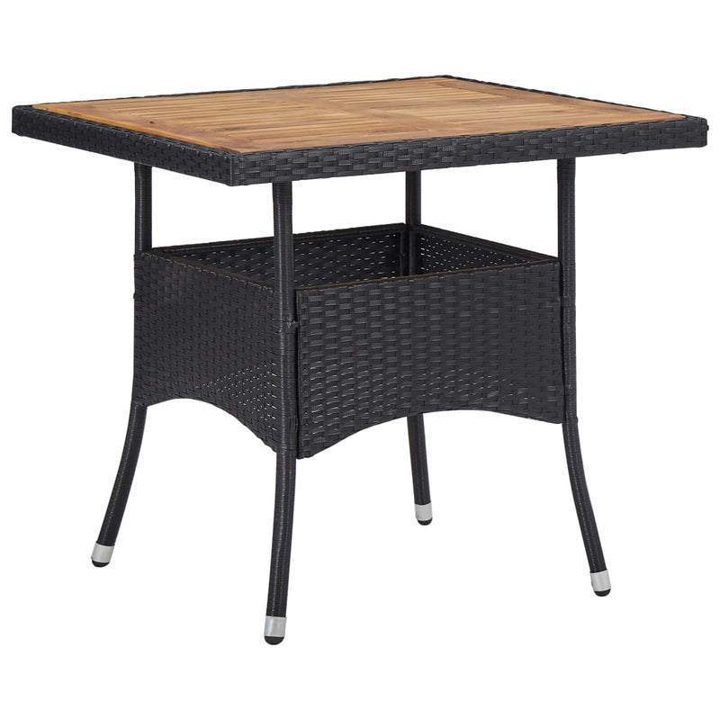 vidaXL 3 Piece Garden Dining Set Black Poly Rattan and Acacia Wood