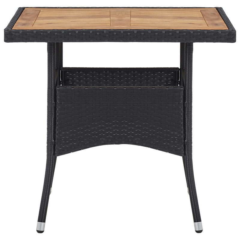 vidaXL 3 Piece Garden Dining Set Black Poly Rattan and Acacia Wood