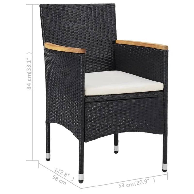 vidaXL 3 Piece Garden Dining Set Black Poly Rattan and Acacia Wood