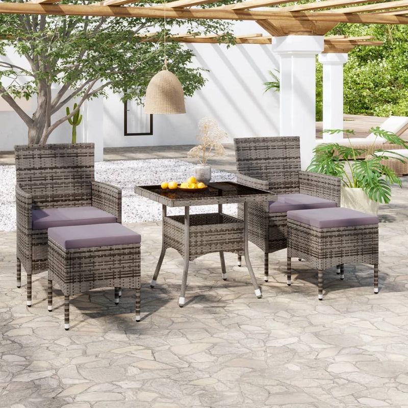 vidaXL 5 Piece Garden Dining Set Poly Rattan and Tempered Glass Grey