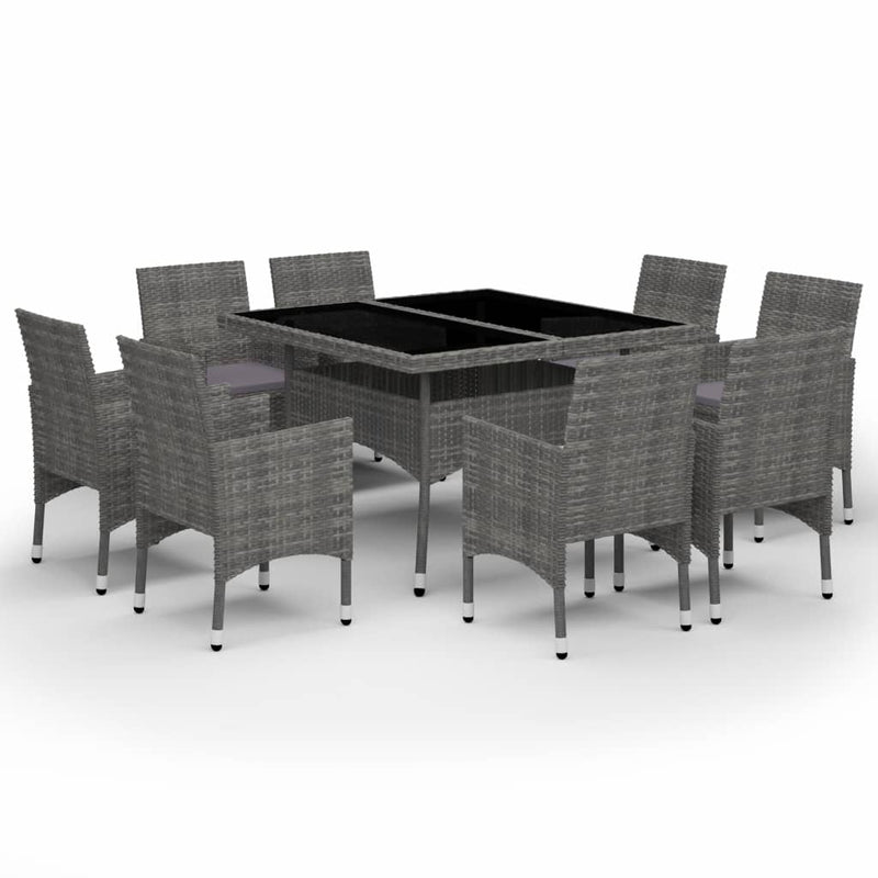 vidaXL 9 Piece Garden Dining Set Poly Rattan and Glass Grey