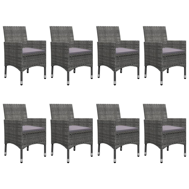 vidaXL 9 Piece Garden Dining Set Poly Rattan and Glass Grey