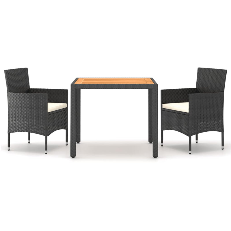 vidaXL 3 Piece Garden Dining Set Poly Rattan & Solid Acacia Wood Black