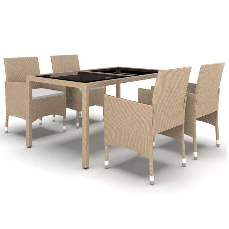 vidaXL 5 Piece Garden Dining Set Poly Rattan and Tempered Glass Beige