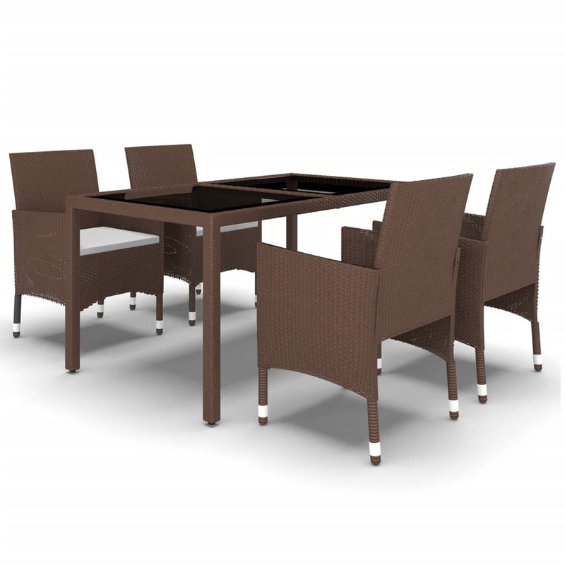 vidaXL 5 Piece Garden Dining Set Poly Rattan and Tempered Glass Brown