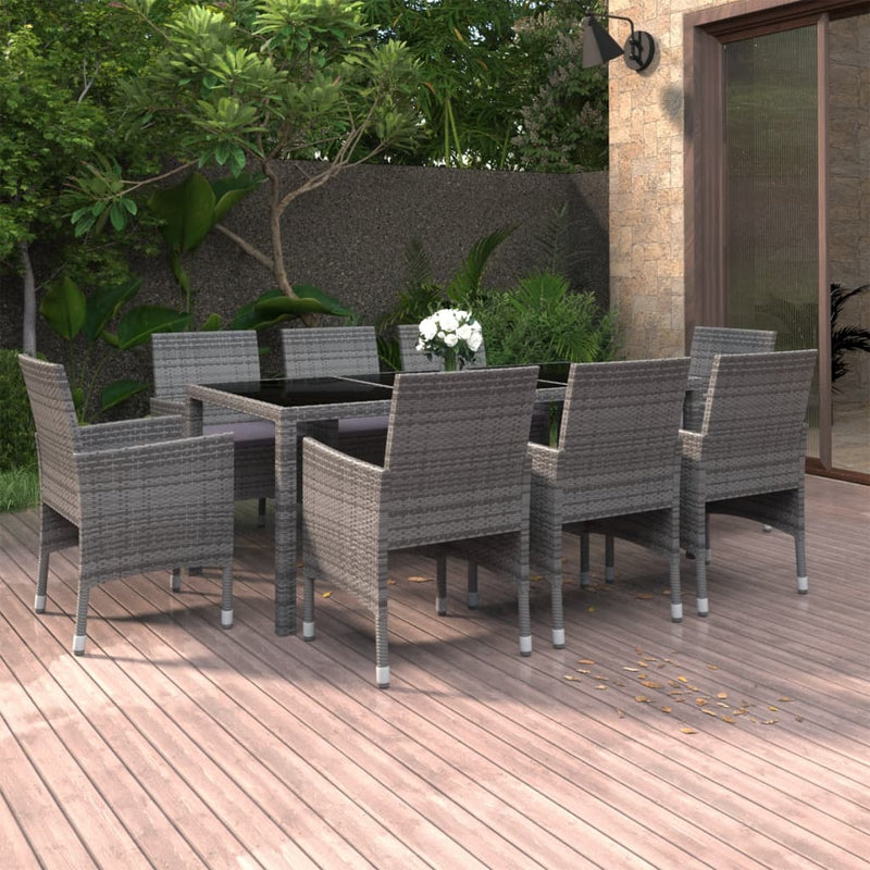 vidaXL 9 Piece Garden Dining Set Poly Rattan Grey