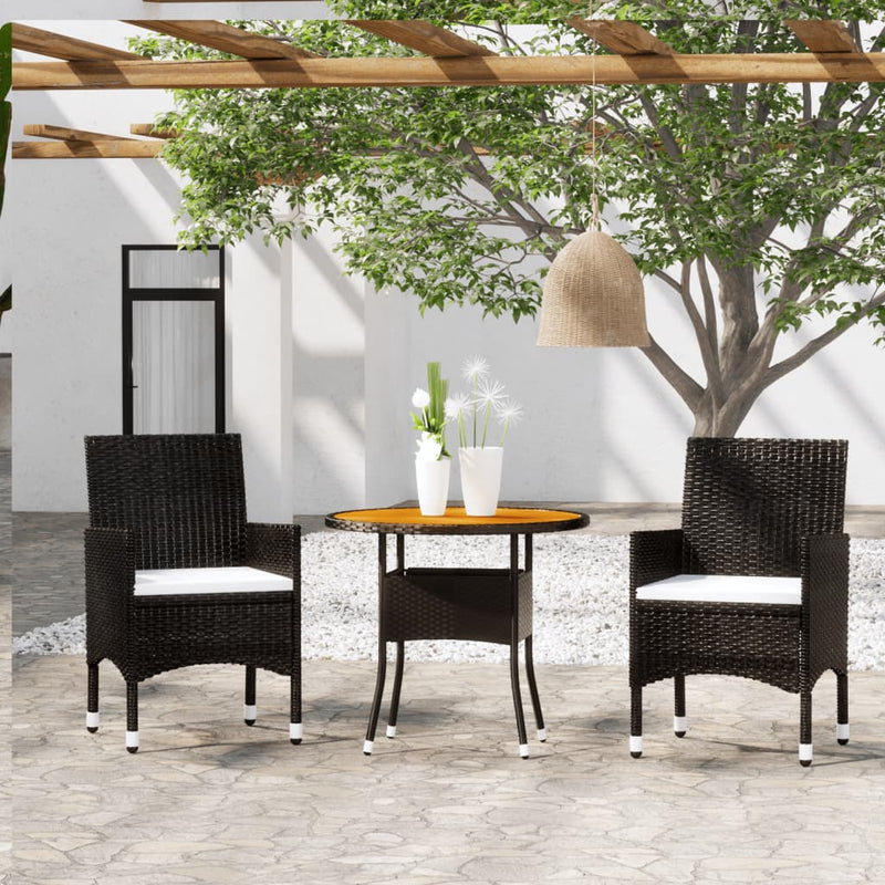 vidaXL 3 Piece Garden Dining Set Poly Rattan Black