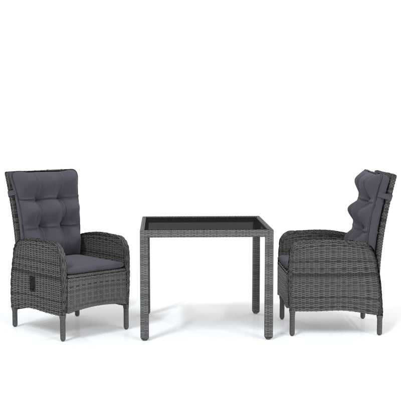 vidaXL 3 Piece Garden Dining Set Poly Rattan Grey