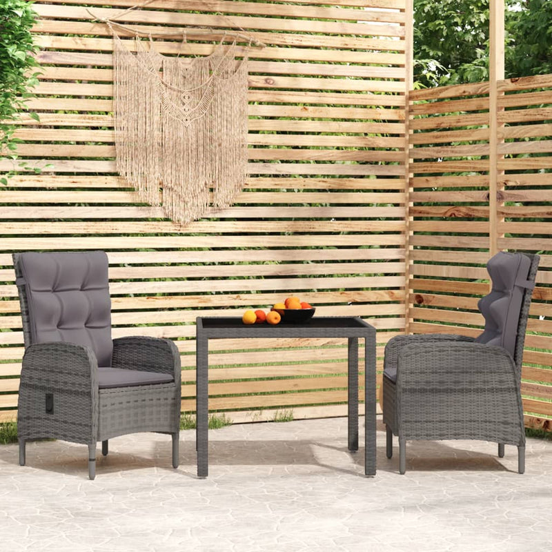vidaXL 3 Piece Garden Dining Set Poly Rattan Grey