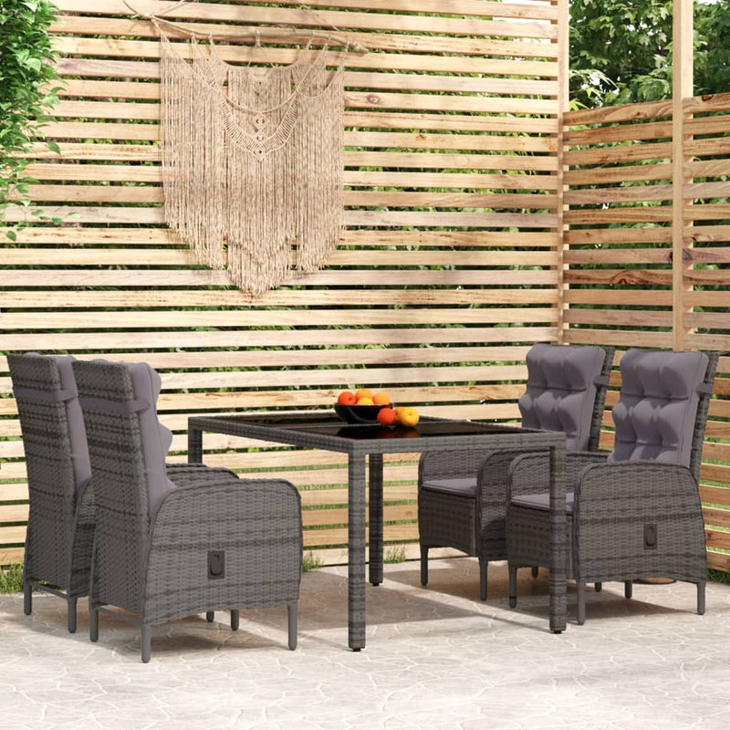 vidaXL 5 Piece Garden Dining Set Poly Rattan Grey