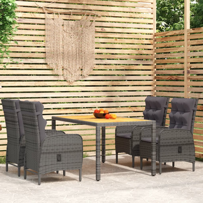 vidaXL 5 Piece Garden Dining Set Poly Rattan Grey