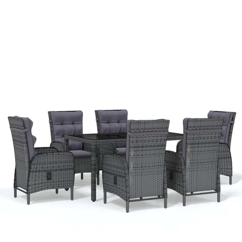 vidaXL 7 Piece Garden Dining Set Poly Rattan Grey