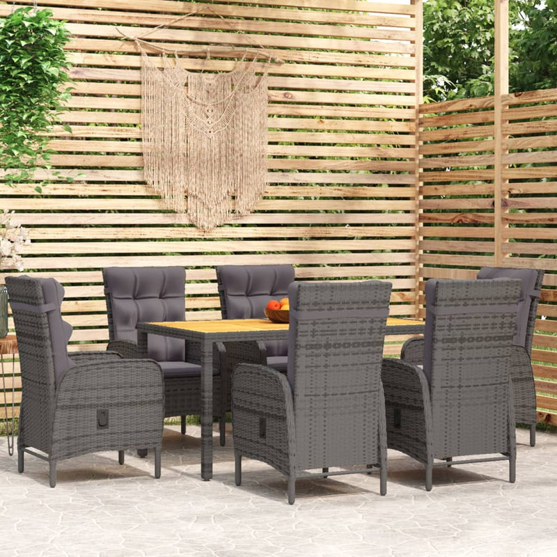 vidaXL 7 Piece Garden Dining Set Poly Rattan Grey