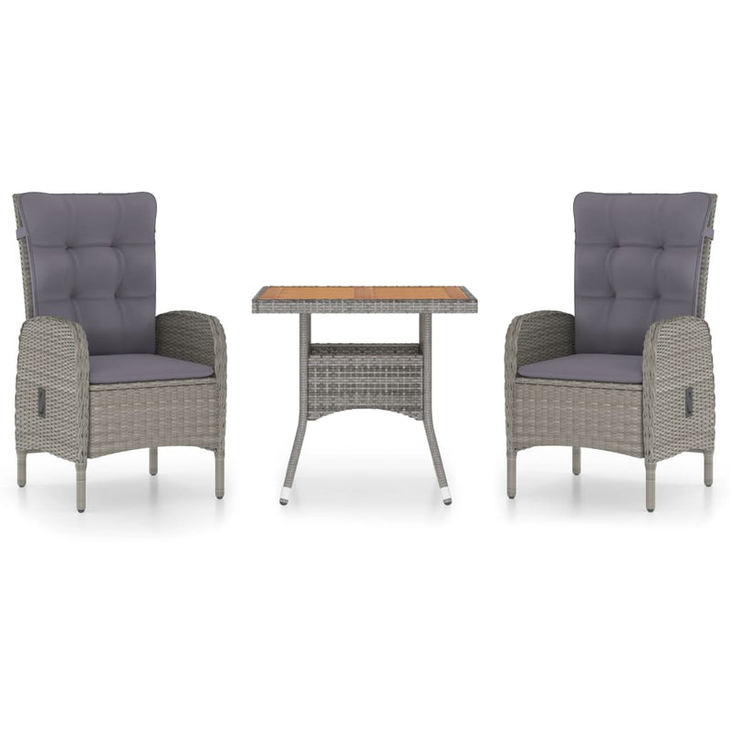 vidaXL 3 Piece Garden Dining Set Poly Rattan and Acacia Wood Grey
