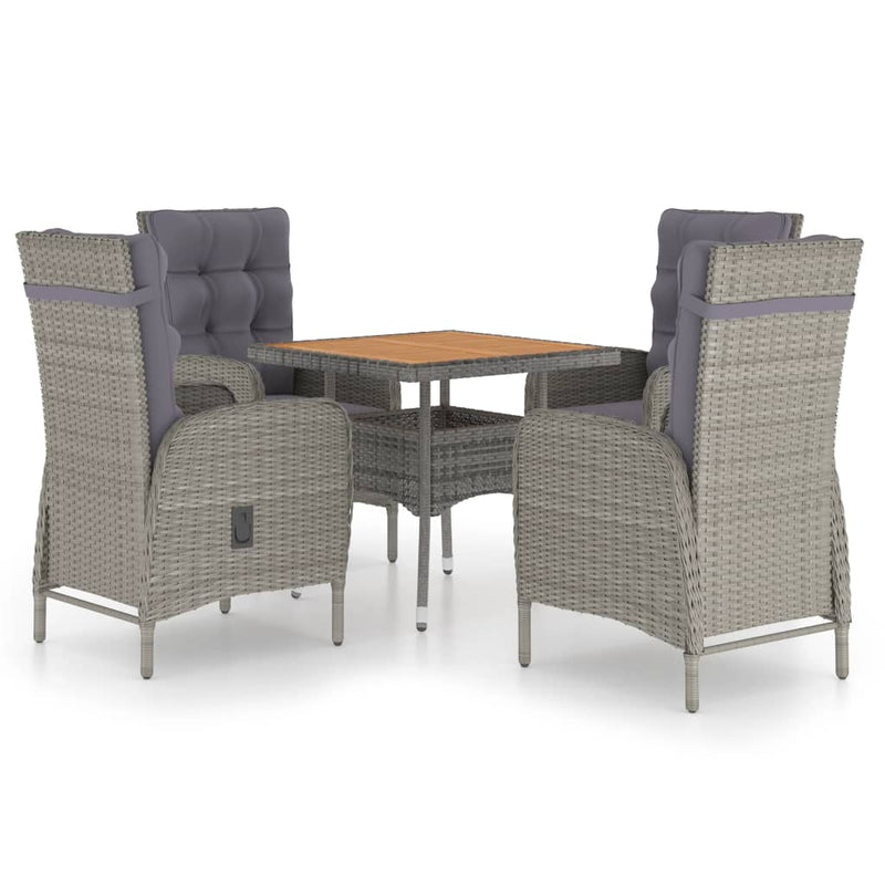 vidaXL 5 Piece Garden Dining Set Poly Rattan and Acacia Wood Grey