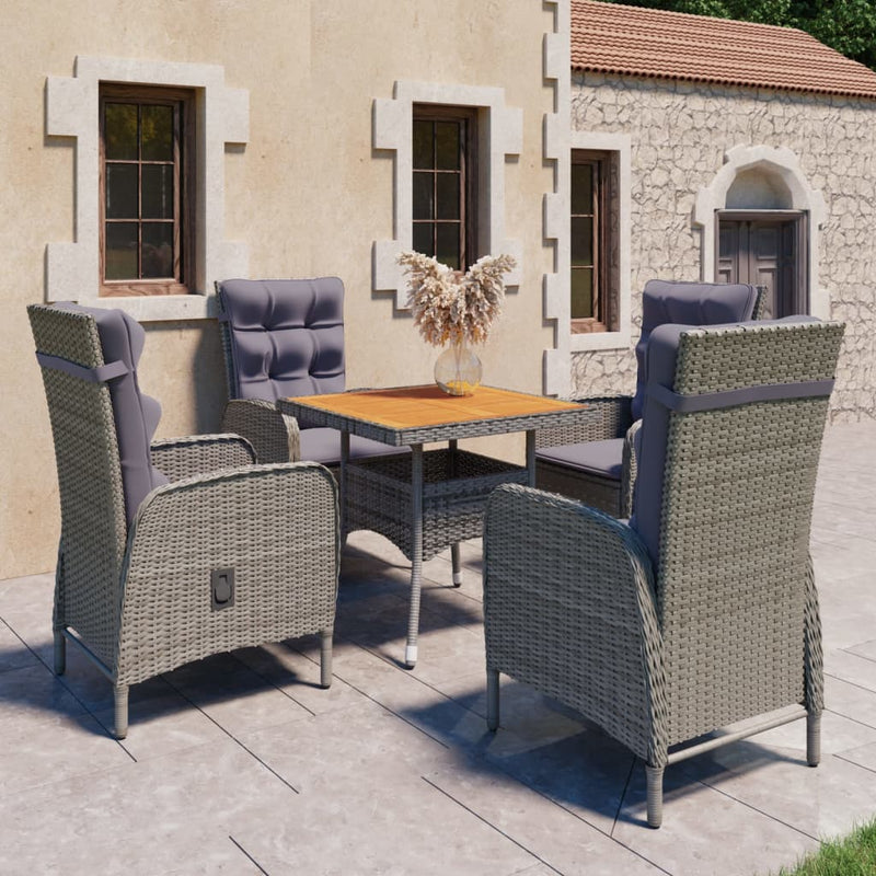 vidaXL 5 Piece Garden Dining Set Poly Rattan and Acacia Wood Grey