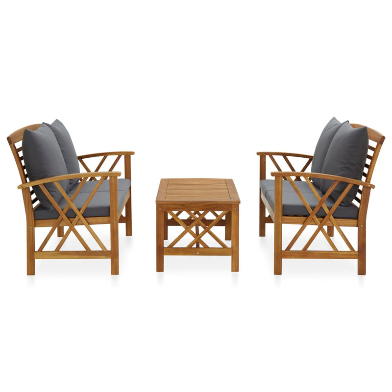vidaXL 3 Piece Garden Lounge Set with Cushions Solid Acacia Wood