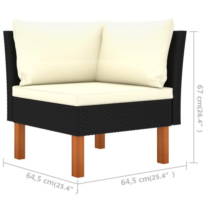 vidaXL 3 Piece Garden Lounge Set Poly Rattan and Solid Eucalyptus Wood