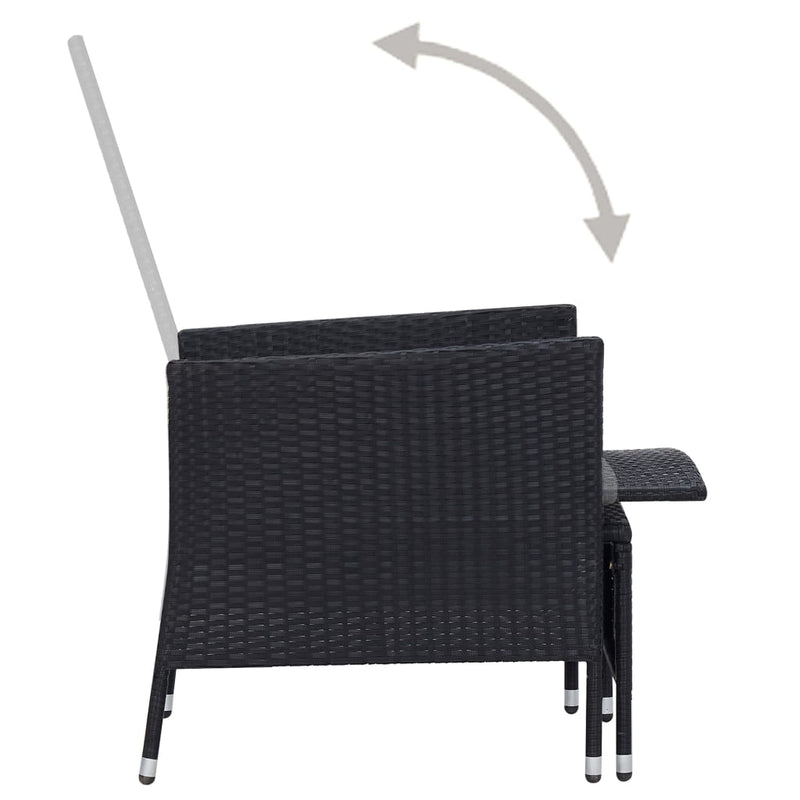 vidaXL 3 Piece Garden Lounge Set with Cushions Poly Rattan Black