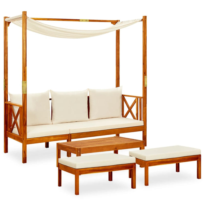 vidaXL Garden Bench with Table & Footrests Solid Acacia Wood