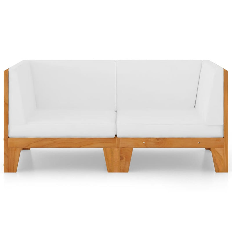2-Seater Sofa with Cream White Cushions Solid Acacia Wood