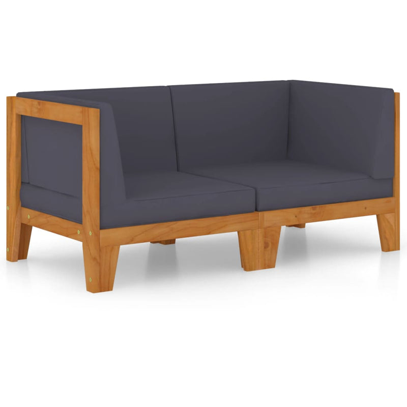 vidaXL 2-Seater Sofa with Dark Grey Cushions Solid Acacia Wood