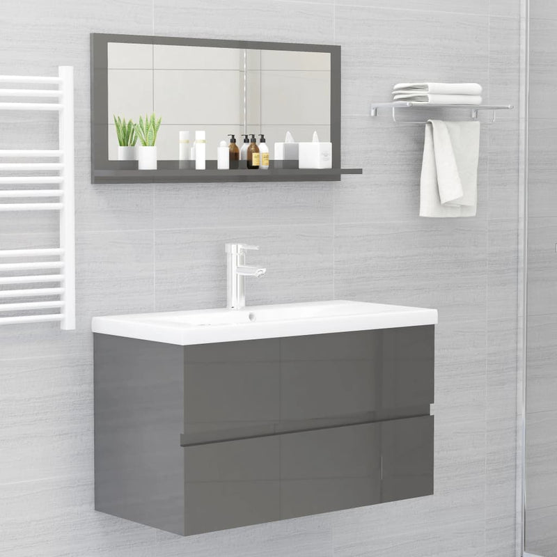 vidaXL Bathroom Mirror High Gloss Grey 80x10.5x37 cm Engineered Wood