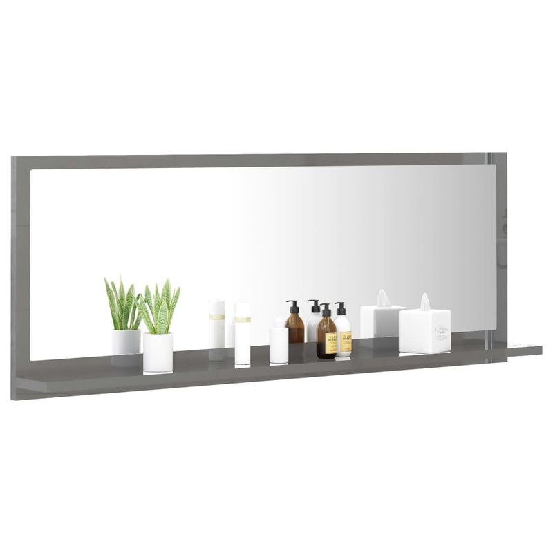 vidaXL Bathroom Mirror High Gloss Grey 100x10.5x37 cm Engineered Wood