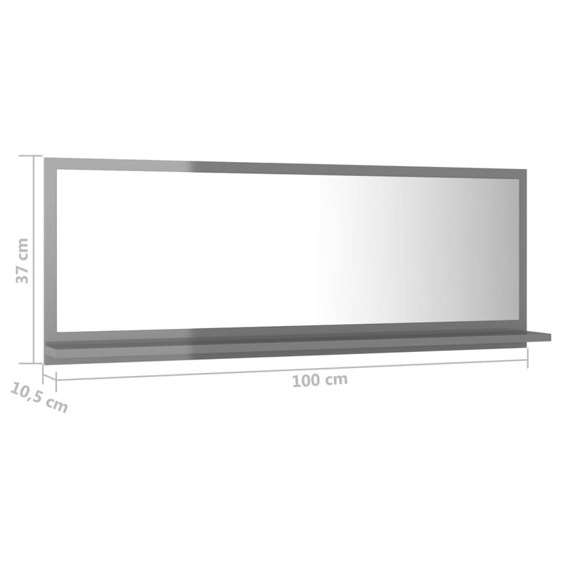 vidaXL Bathroom Mirror High Gloss Grey 100x10.5x37 cm Engineered Wood