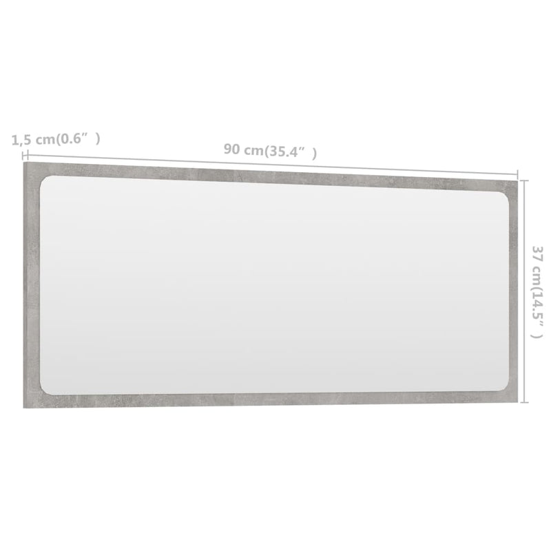 vidaXL Bathroom Mirror Concrete Grey 90x1.5x37 cm Engineered Wood
