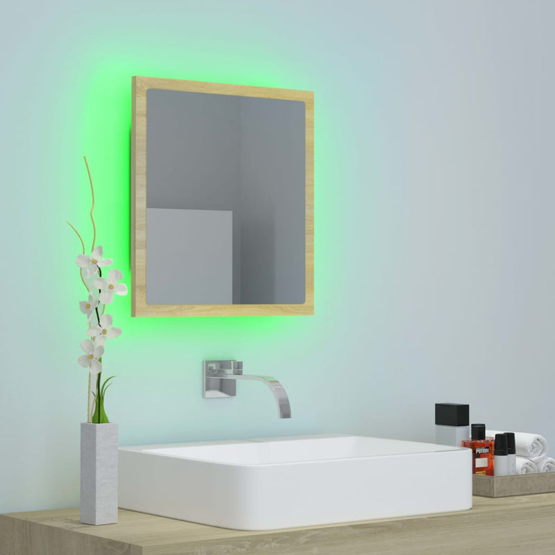 vidaXL LED Bathroom Mirror Sonoma Oak 40x8.5x37 cm Acrylic