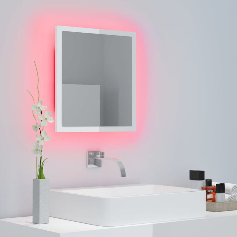 vidaXL LED Bathroom Mirror High Gloss White 40x8.5x37 cm Acrylic