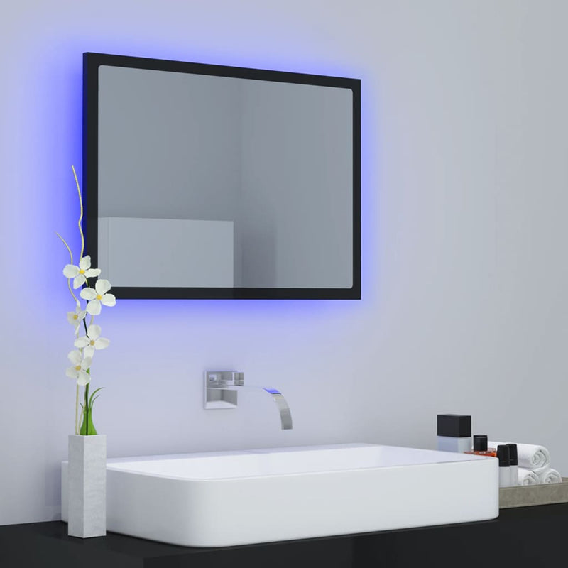 vidaXL LED Bathroom Mirror High Gloss Black 60x8.5x37 cm Acrylic