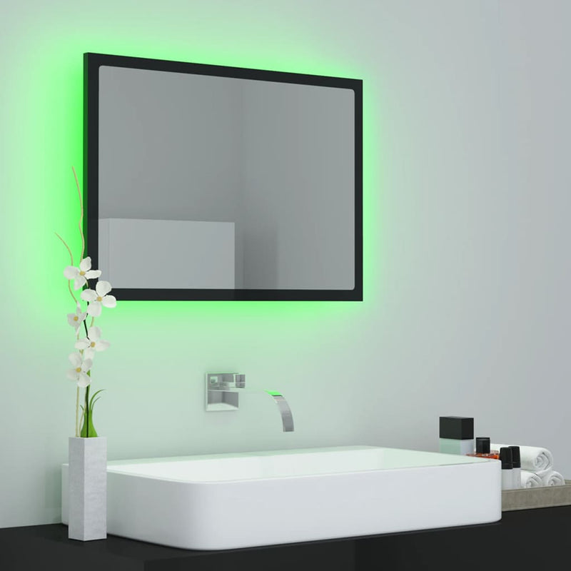vidaXL LED Bathroom Mirror High Gloss Black 60x8.5x37 cm Acrylic