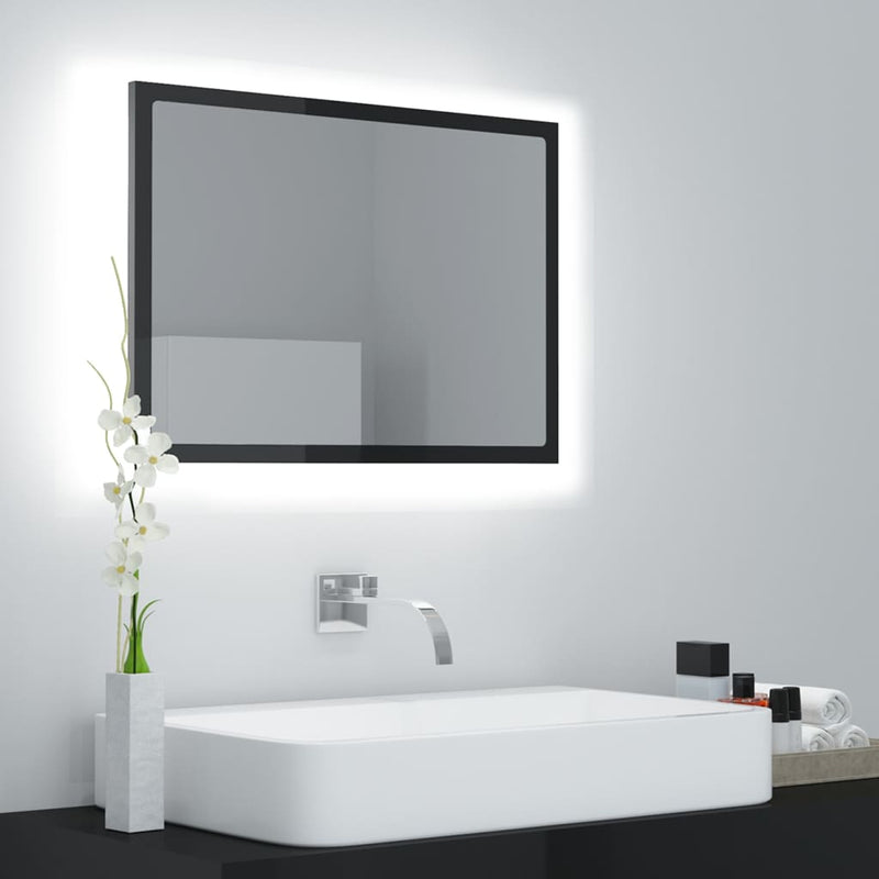 vidaXL LED Bathroom Mirror High Gloss Black 60x8.5x37 cm Acrylic