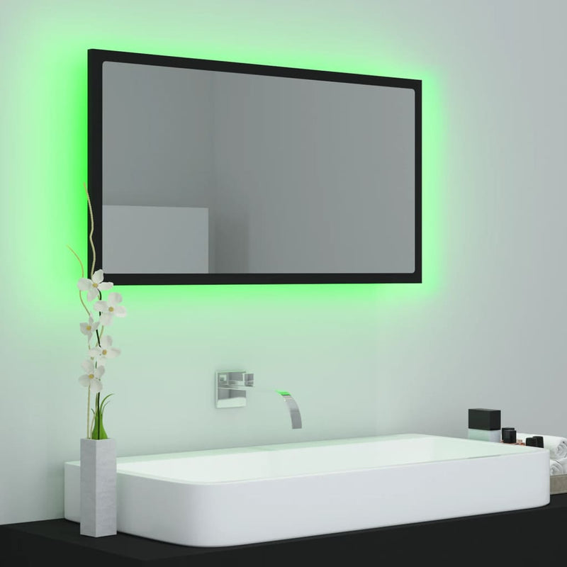 vidaXL LED Bathroom Mirror Black 80x8.5x37 cm Acrylic
